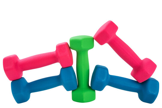 Set of colorful neoprene dumbbells stack isolated on white background