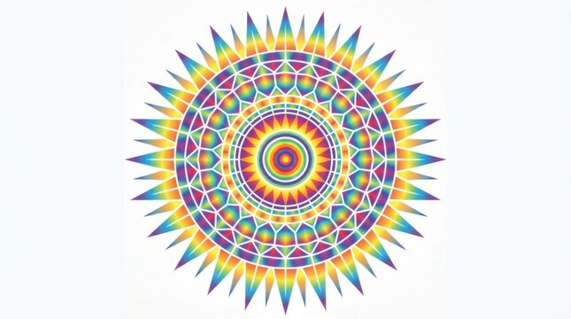 Colorful rainbow mandala circular pattern with geometric shapes