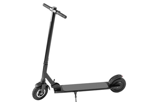 Modern black electric kick scooter isolated on white background