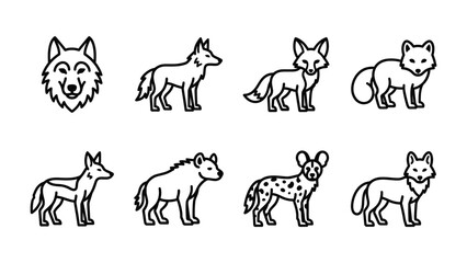Obraz premium Canine Family Portrait: A collection of stylized line art illustrations featuring various canids, including wolves, foxes, and hyenas, showcasing their distinct forms and profiles.