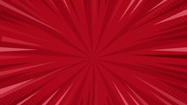 Red comic book style background with radial speed lines and halftone dot pattern for graphic design