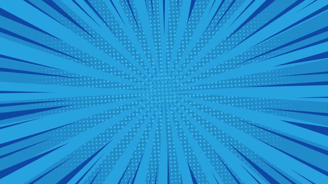 Blue comic book style background with radial speed lines and halftone dot pattern for dynamic effect