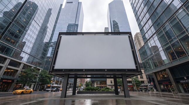 A striking blank billboard mockup set amidst a bustling urban landscape perfect for advertising displays