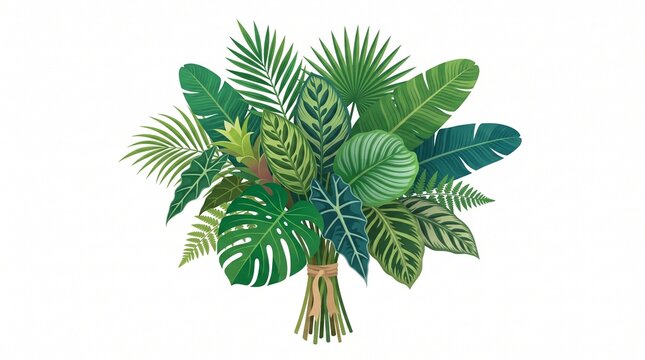 Tropical jungle leaves bouquet illustration