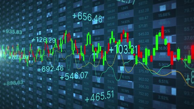Business analytics graph and financial chart, blue stock market investment, market activity price changes and movements in real time and business and exchange financial growth