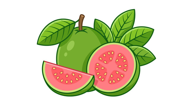 A vibrant flat vector illustration of fresh guava fruit.