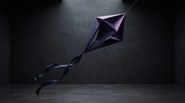 3d World Children's Day abstract background  design nwe 2026 Modern black diamond kite flying against dark background illustration