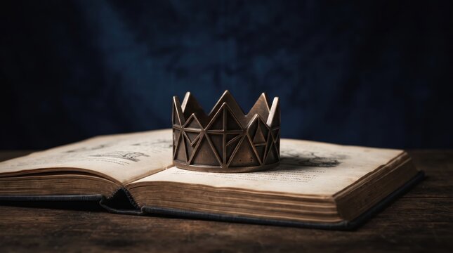 3d World Children's Day abstract background  design nwe 2026 Miniature crown resting on an open antique book with old map page illustration