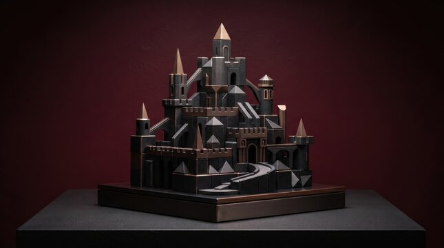 3d World Children's Day abstract background  design nwe 2026 3d fantasy castle model with intricate towers and bridges on a dark base illustration