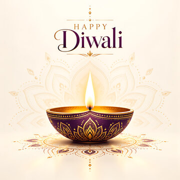 Minimal Happy Dhanteras greeting with purple diya and gold details