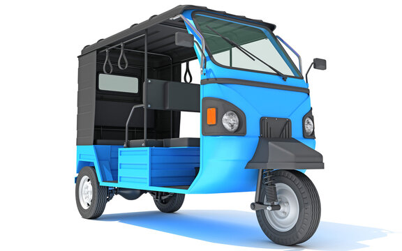 Auto Rickshaw Bajaj TukTuk 3D rendering on white background