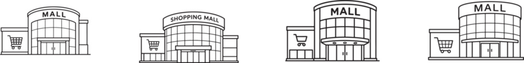 Shopping mall building line icon with editable stroke, representing retail centers, stores, and commerce. © Mst.Atina