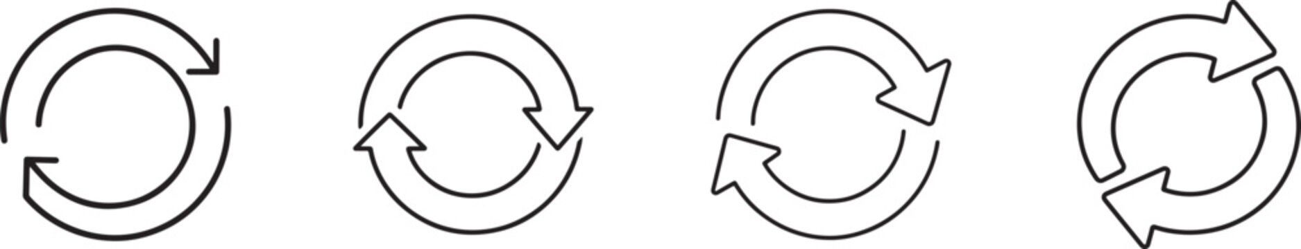 Circular arrows loop icon with editable stroke, symbolizing continuous process, rotation, and cycle.