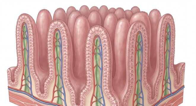Anatomical Cross Section of Human Small Intestine Villi