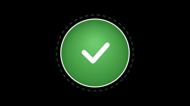 Green circle icon with white check mark for success and confirmation button validation approved correct done