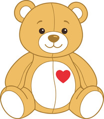 Obraz premium Cute brown teddy bear toy vector illustration with red heart for children design