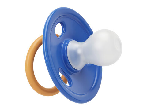 Baby pacifier with blue ring and white teething silicone tip isolated transparent background