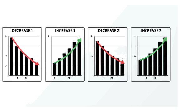 Four charts illustrating financial data trends of increase and decrease over time
