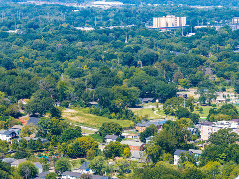 Aerial shot of apartments and homes in the skyline in Atlanta Georgia USA