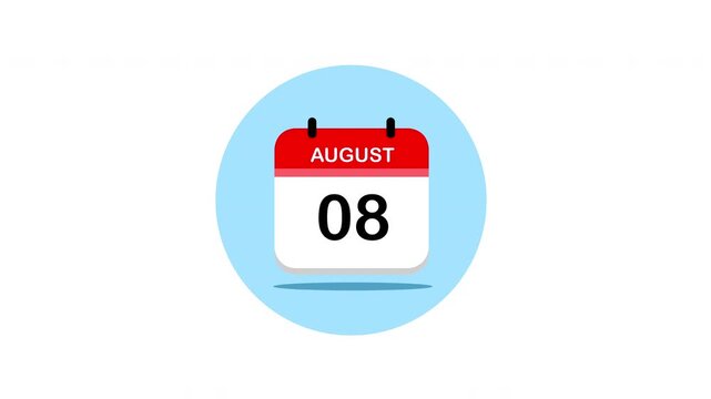 Animated calendar icon showing the date august 08 on blue circles