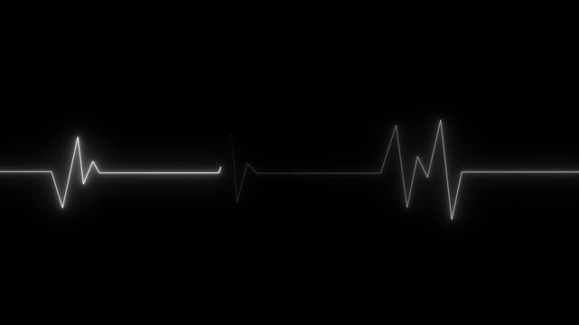 White neon ECG heartbeat pulse line on a dark background.glowing electrocardiogram wave showing medical health monitor, emergency cardiology signal and life rhythm.4k video