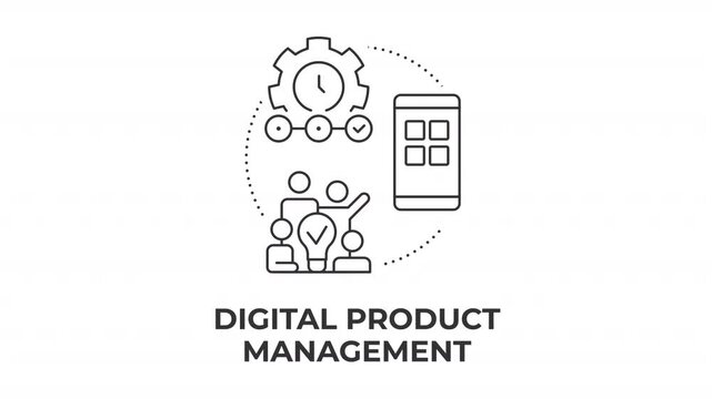 Digital product management animated line concept icon. Agile strategy. Data driven tech. Streamlining enterprise digital transformation. Flat linear graphic motion. Minimalist black outline animation