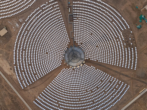 aerial view of Yumen Xin Neng molten salt tower solar thermal power station