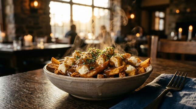 Essence of comfort food with steaming poutine