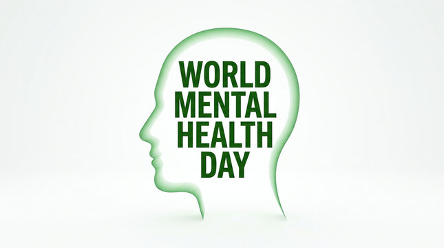 World mental health day concept with a human head silhouette and text inside
