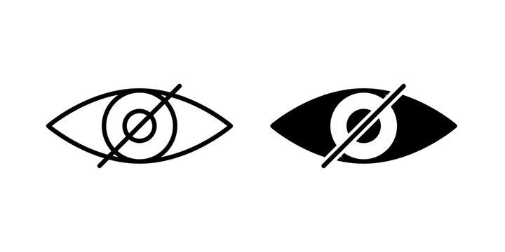 Blindness icon in stroke and solid fill styles, isolated on white background. Ideal for accessibility, visual impairment, healthcare, and assistive technology concepts.