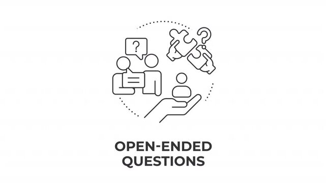 Open ended questions animated line concept icon. Human centric problem solving. Modern leadership frameworks. Emotional intelligence. Flat linear graphic motion. Minimalist black outline animation