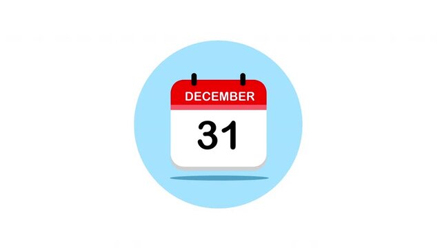 Calendar icons animation showing date of december 31 for new year eve