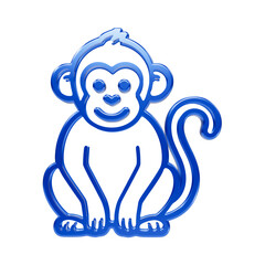 Blue glossy 3d sitting monkey with long curved tail and smiling face on black background, animal wildlife © MdAmir