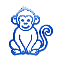 Blue glossy 3d sitting monkey with curly tail and friendly expression on black background, animal wildlife © MdAmir