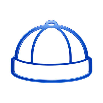 Blue glossy 3d of a traditional skull cap or beanie headwear with panels on a black background