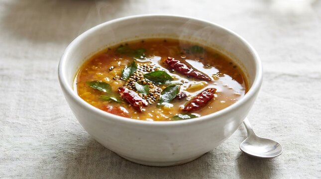 Rasam: Steaming hot bowl of traditional spiced lentil soup
