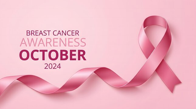 Breast cancer awareness ribbon floating elegantly over a soft pastel pink background to promote health advocacy during October twenty twenty four