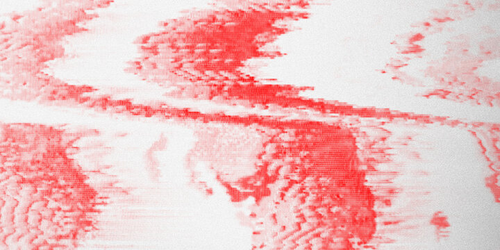 Glitch art background with red static distortion, abstract digital noise texture, vibrant red and white signal interference pattern