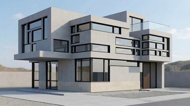 A minimalist residence made visually distinctive through precisely staggered window positions across its facade.