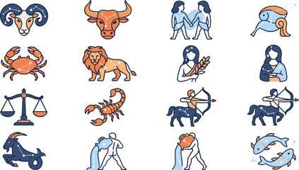 Obraz premium Set of twelve zodiac signs icons with constellations