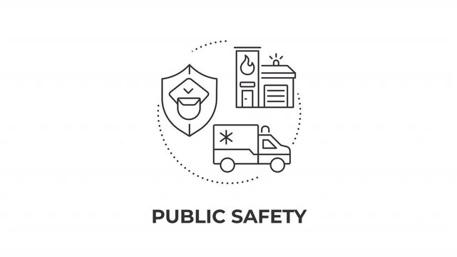 Public safety animated line concept icon. Emergency management systems. Essential civic safeguards. Disaster response readiness. Flat linear graphic motion. Minimalist black outline animation