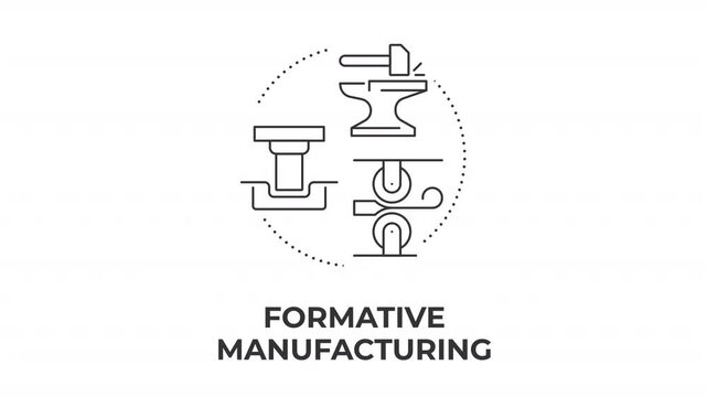 Formative manufacturing animated line concept icon. Sustainable modern production methods. Ecofriendly industrial systems. Flat linear graphic motion. Minimalist black outline animation