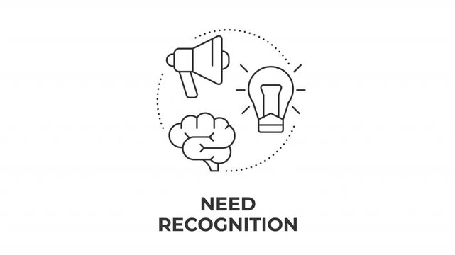Need recognition animated line concept icon. Consumer decision making process. Product awareness initiatives. Gauging audience interest. Flat linear graphic motion. Minimalist black outline animation