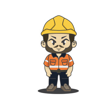 Chibi Man Construxtion Formal Uniform Good for Mascot Logo, Poster, Tshirt