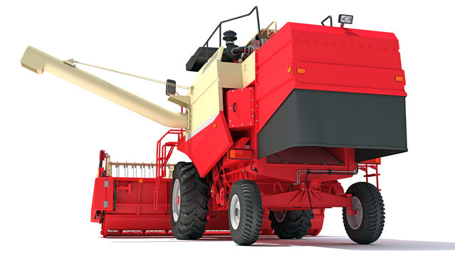Farm Combine Harvester 3D rendering on white background