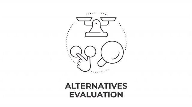 Alternatives evaluation animated line concept icon. Data driven decisions. Comparing consumer choice models. Value proposition. Flat linear graphic motion. Minimalist black outline animation