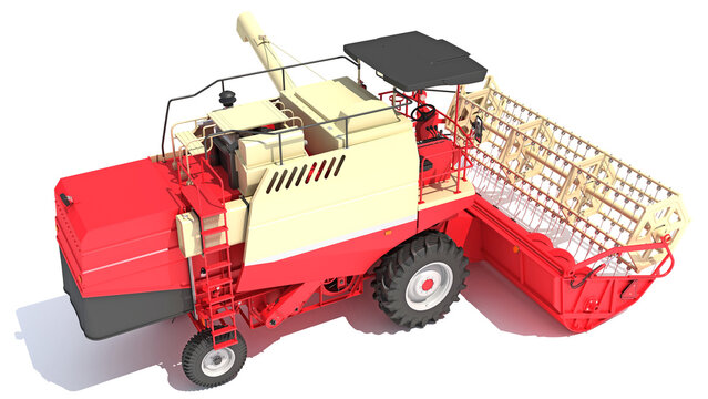 Farm Combine Harvester 3D rendering on white background