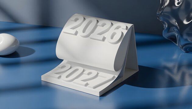 White desk calendar changing from year 2026 to 2027 concept.