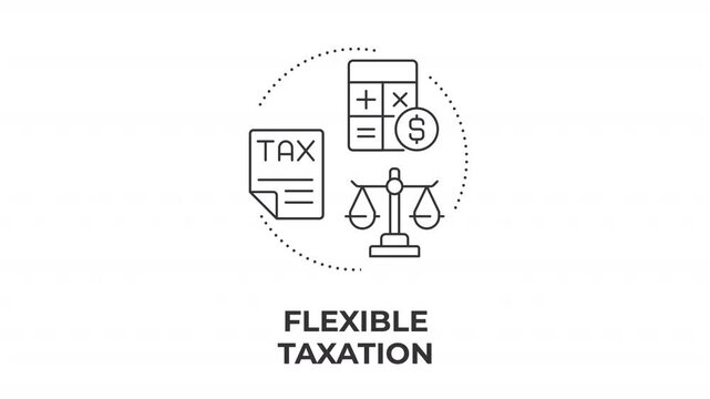 Flexible taxation animated line concept icon. Agile financial compliance systems. Equitable tax distribution systems. Flat linear graphic motion. Minimalist black outline animation