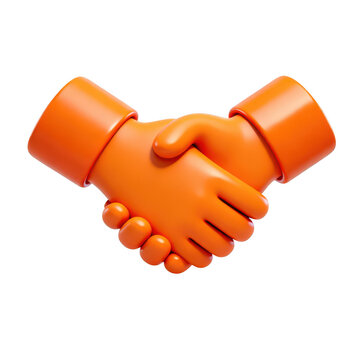 Orange handshake icon rendered in 3d style on transparent background